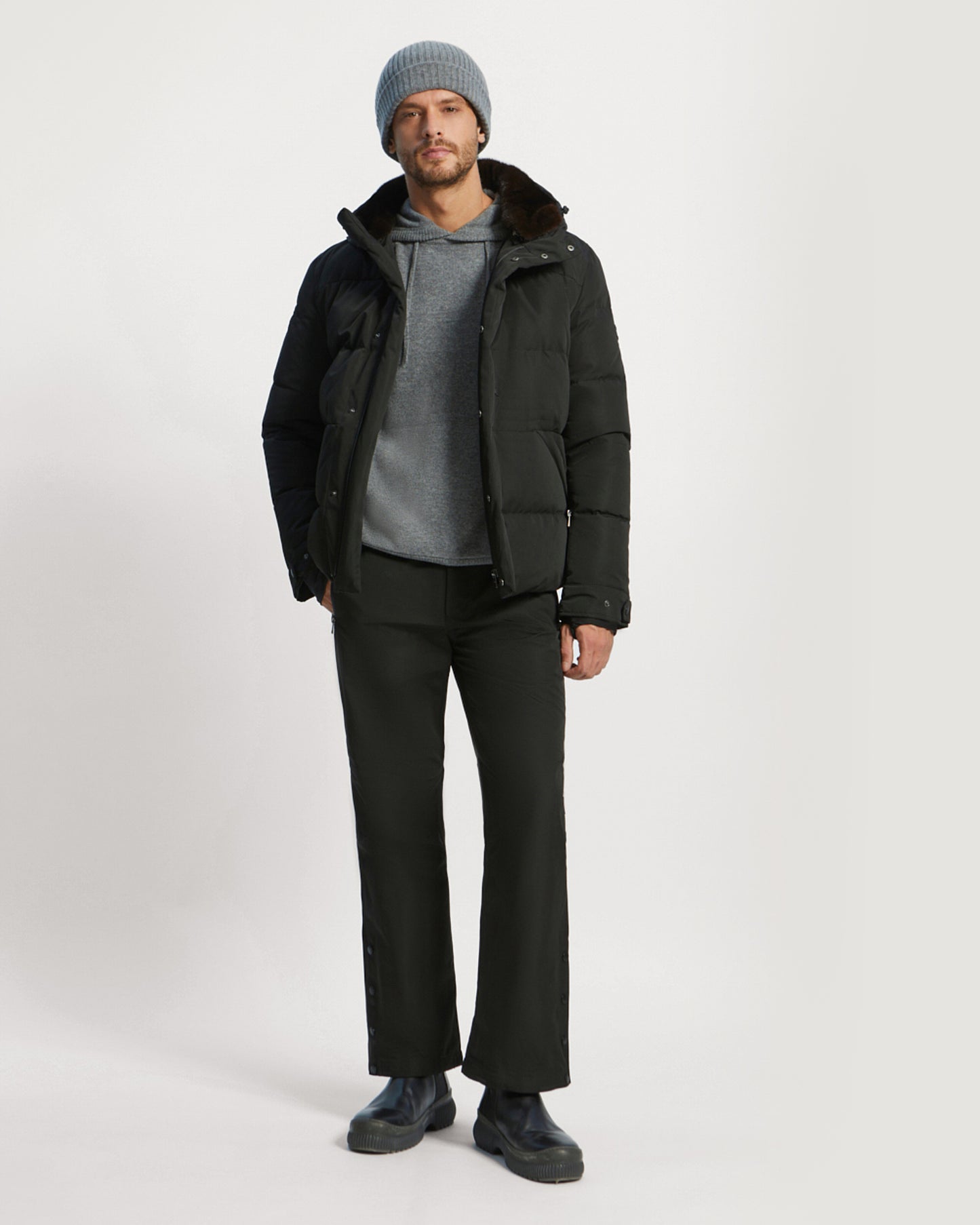 Ski Down Jacket With Mink Fur Trim - Black - YS Mountain Men