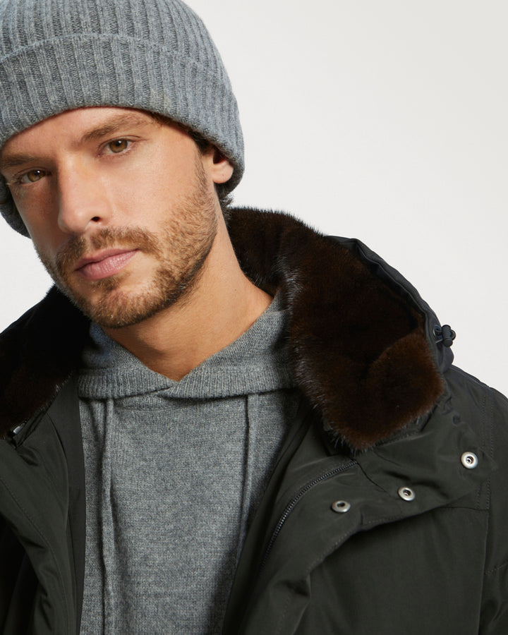 Ski Down Jacket With Mink Fur Trim - Black - YS Mountain Men