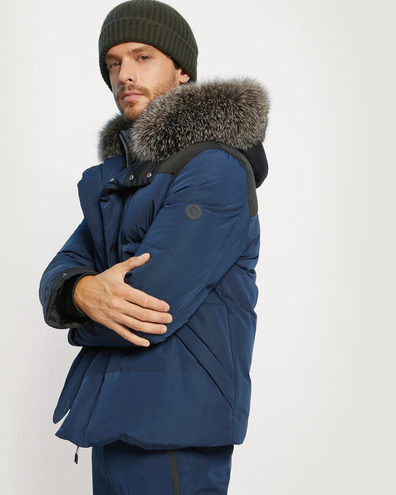 Ski Down Jacket With Fox Fur Trim - Blue - YS Mountain men