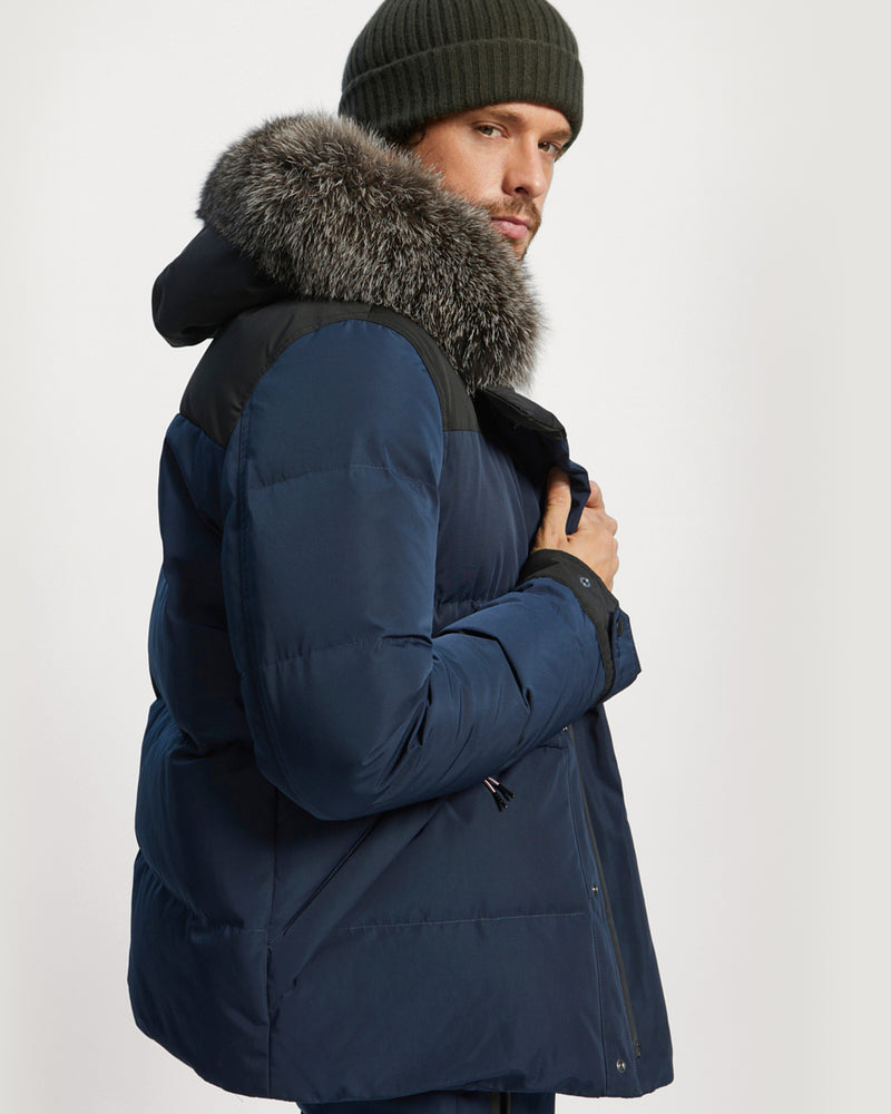 Ski Down Jacket With Fox Fur Trim - Blue - YS Mountain men