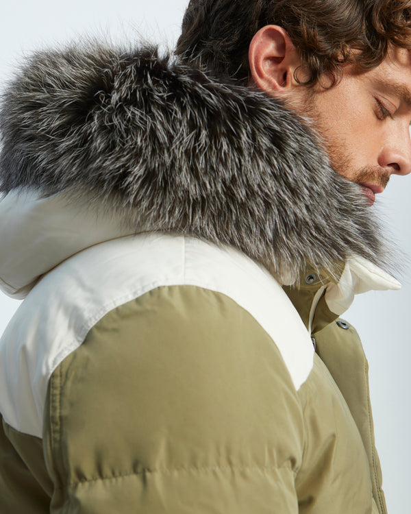 Colour-Block Skiwear Down Jacket With Fox Fur Trim - green - Yves Salomon