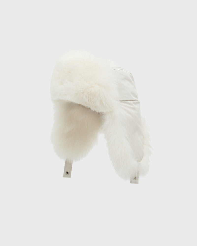 Technical fabric ushanka with fox fur