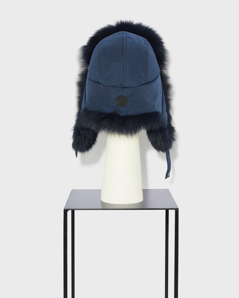 fox fur trim ushanka - blue - Yves Salomon