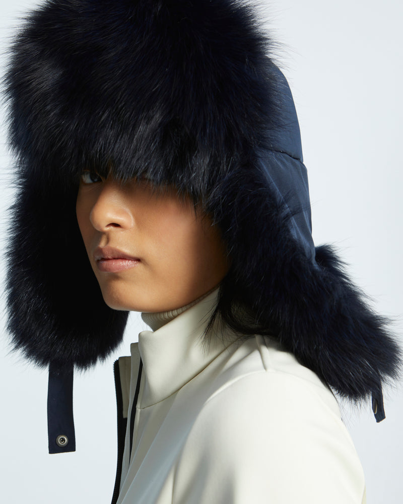 fox fur trim ushanka - blue - Yves Salomon