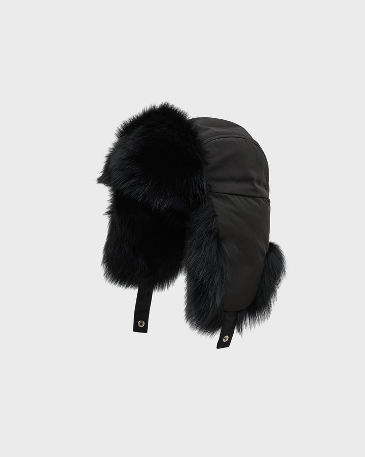 Technical fabric ushanka with fox fur
