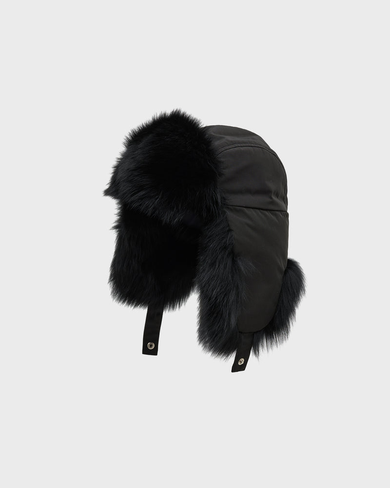 Technical fabric ushanka with fox fur - black - Yves Salomon