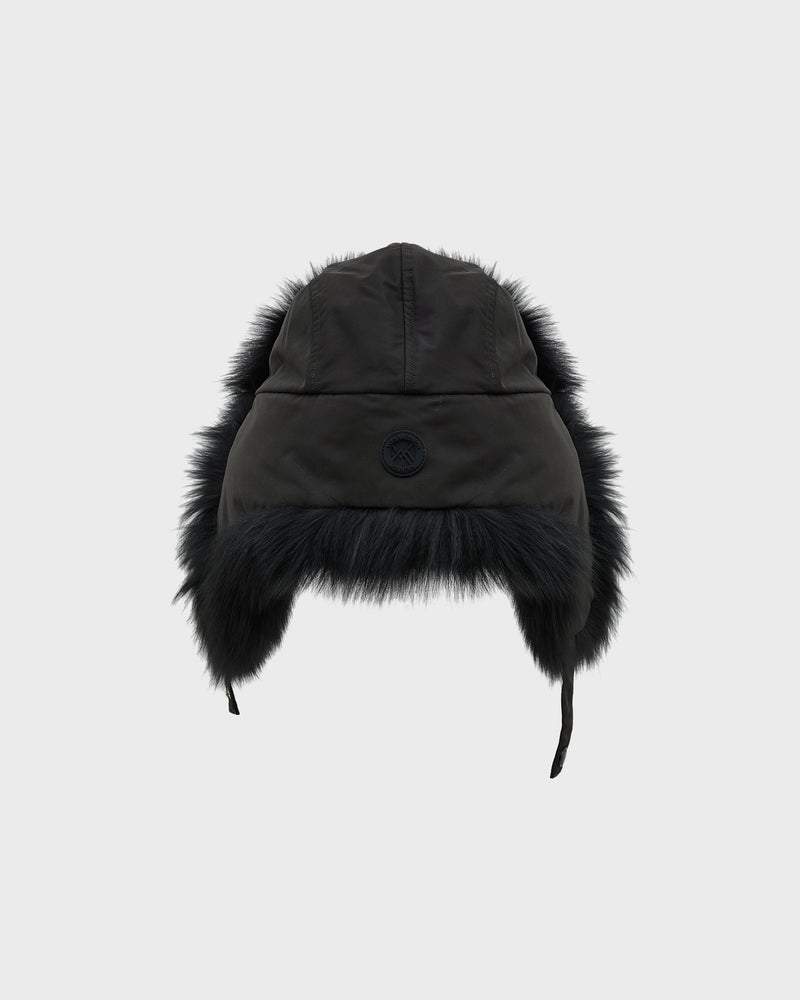 Technical fabric ushanka with fox fur - black - Yves Salomon