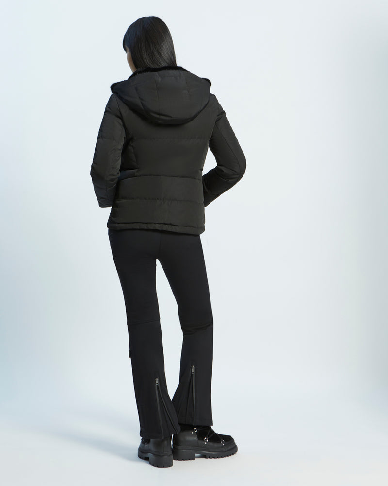 mixed fabric fitted skiwear jacket with mink fur trim - black - Yves Salomon