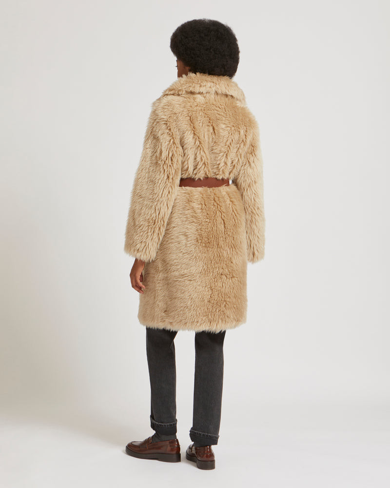 Long coat in natural long-haired woven wool