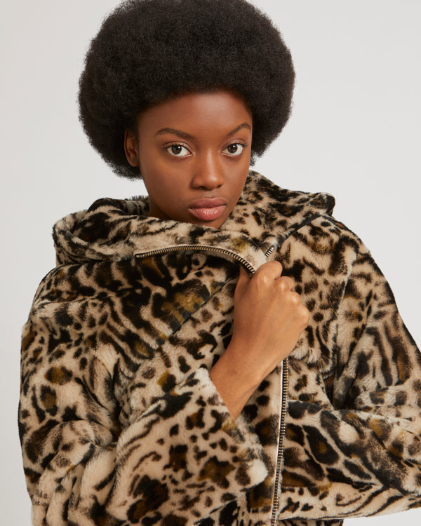 Leopard print fur hot sale jacket with hood