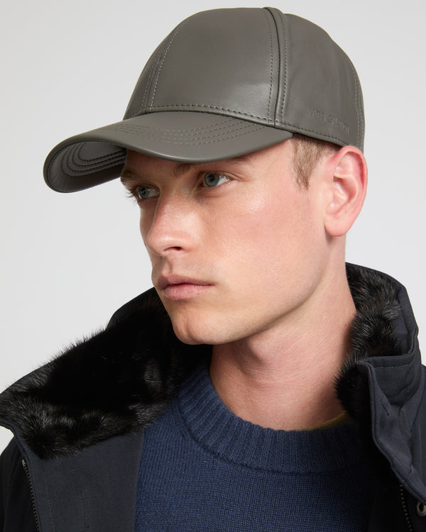 Leather Cap - grey - Yves Salomon