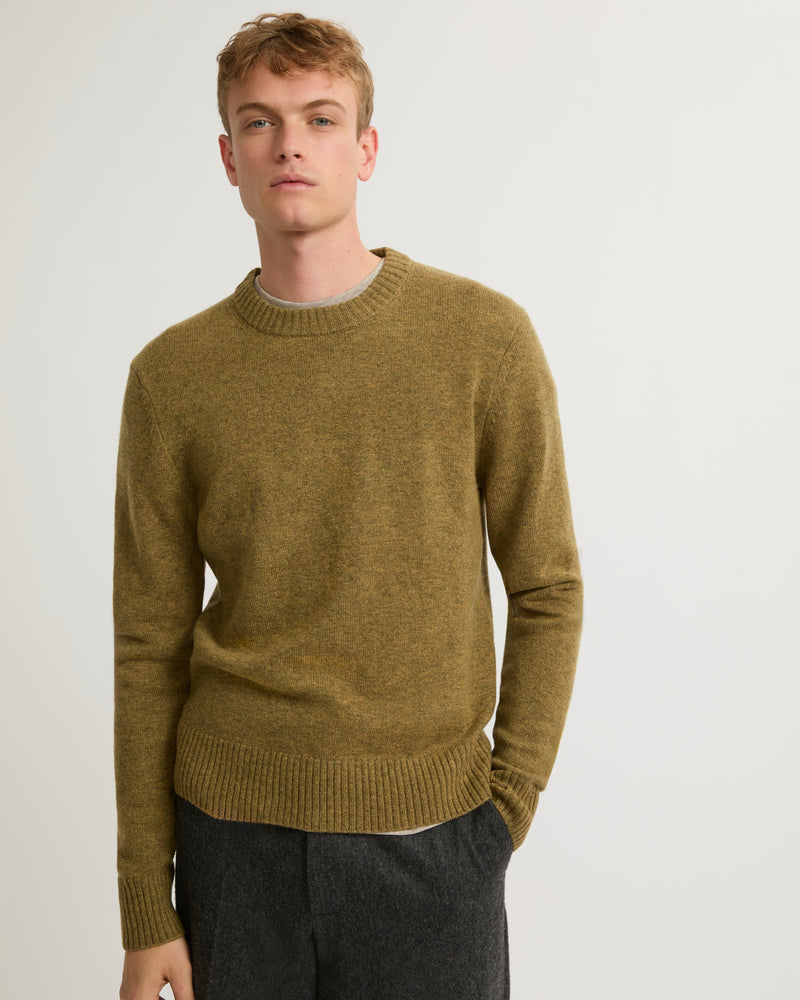 Wool-cashmere knit crew neck jumper - camel - Yves Salomon