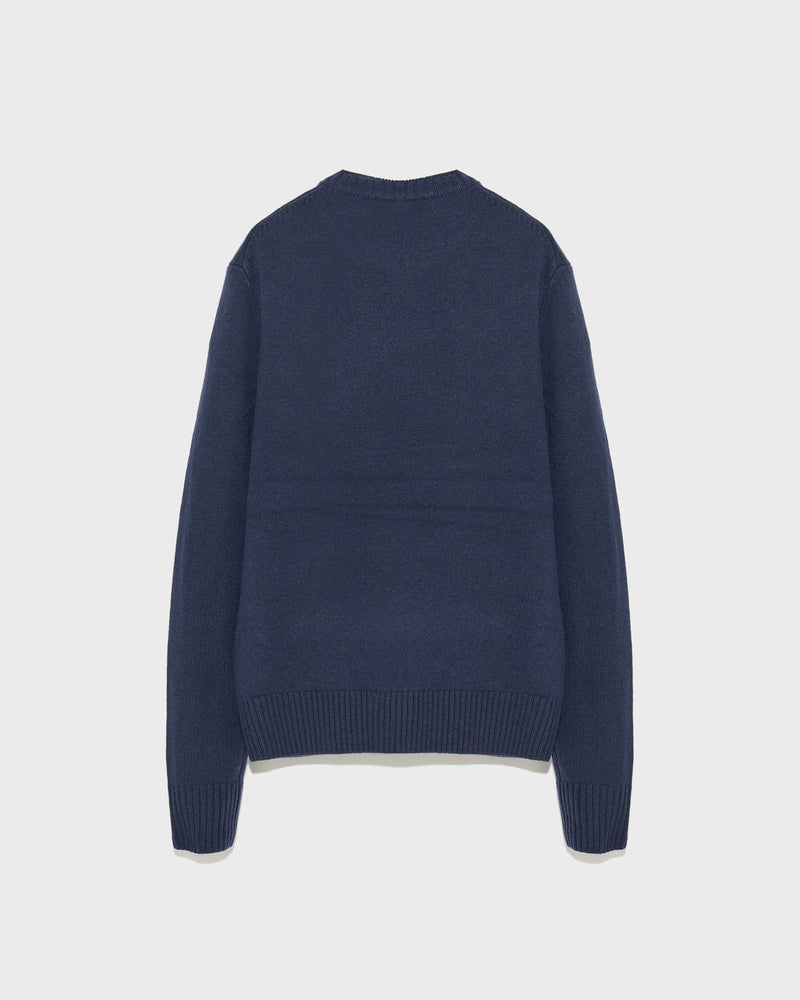 Wool-cashmere knit crew neck jumper - ocean - Yves Salomon