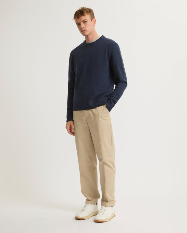 Wool-cashmere knit crew neck jumper - ocean - Yves Salomon