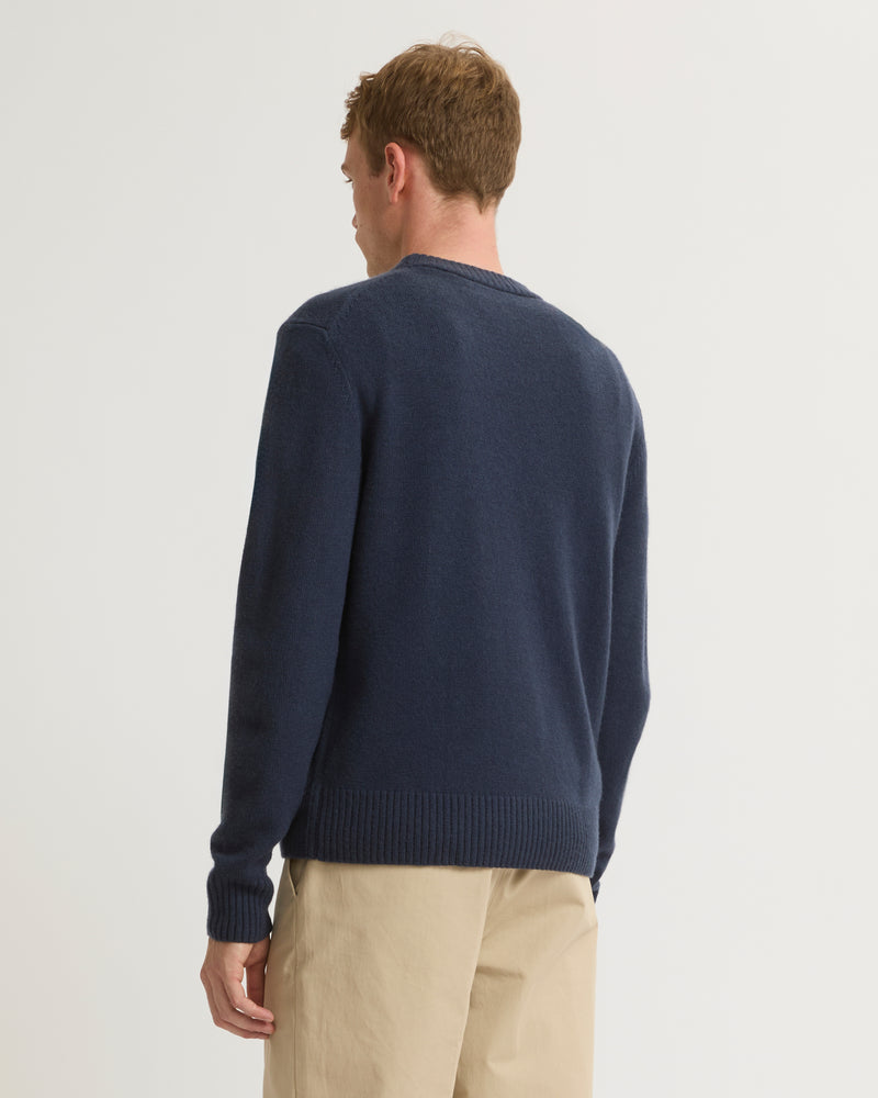 Wool-cashmere knit crew neck jumper - ocean - Yves Salomon