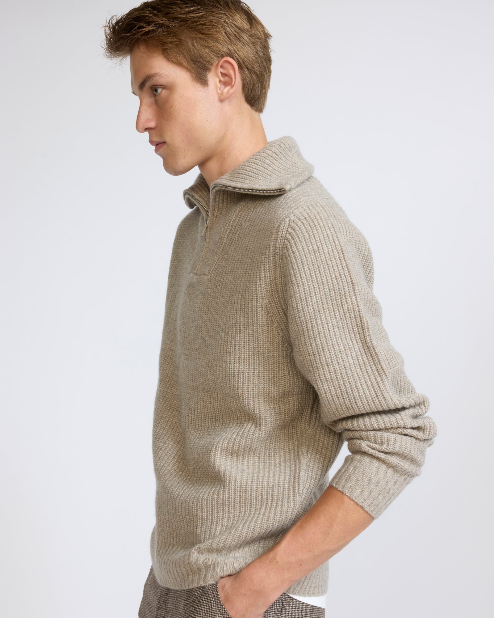Zip-front cashmere wool trucker collar sweater - Yves Salomon - New Fall/Winter Collection