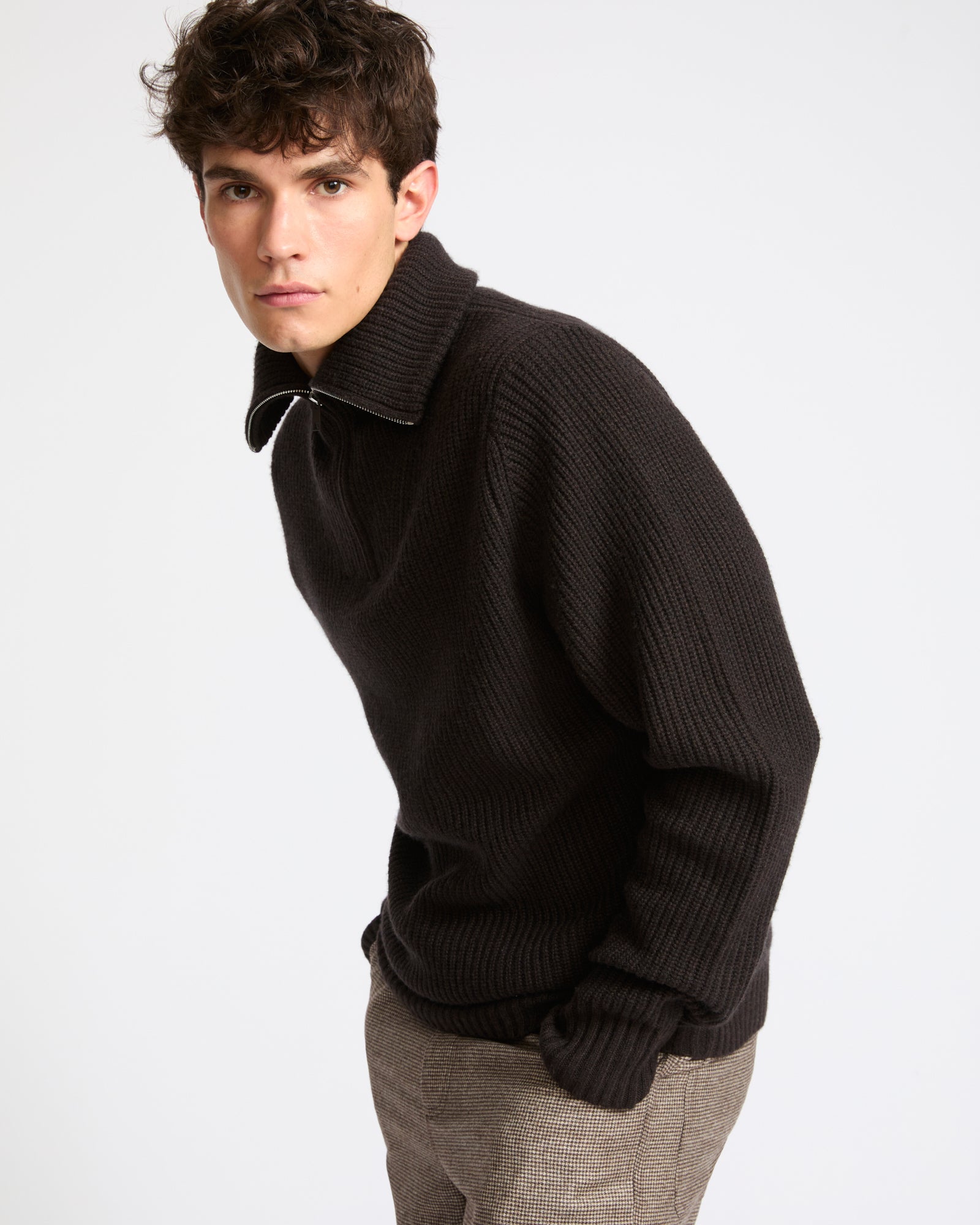 Zip-front cashmere wool trucker collar sweater - Yves Salomon - New Fall Winter Collection