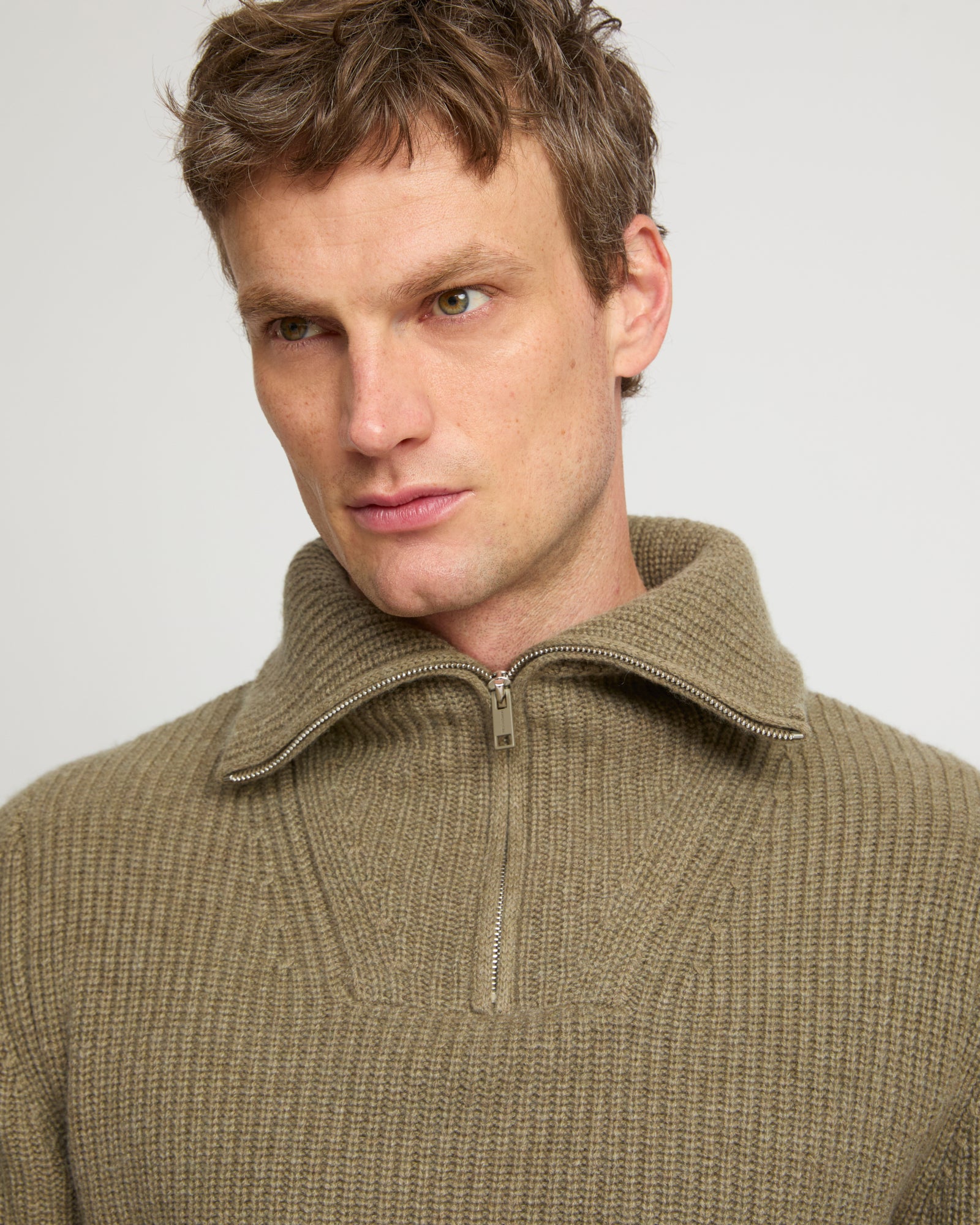 Zip-front cashmere wool sweater trucker collar - Yves Salomon