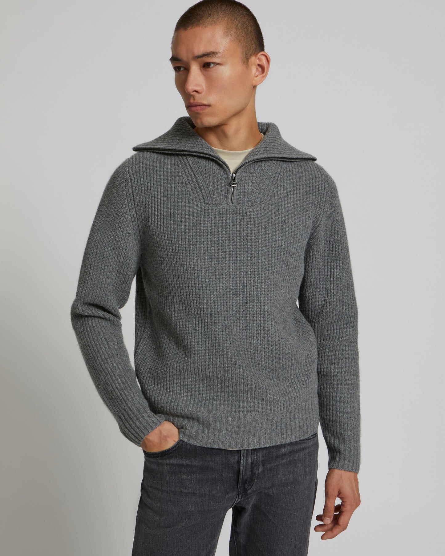 Zip-front sweater trucker collar-Yves salomon-Winter sale & boxing day