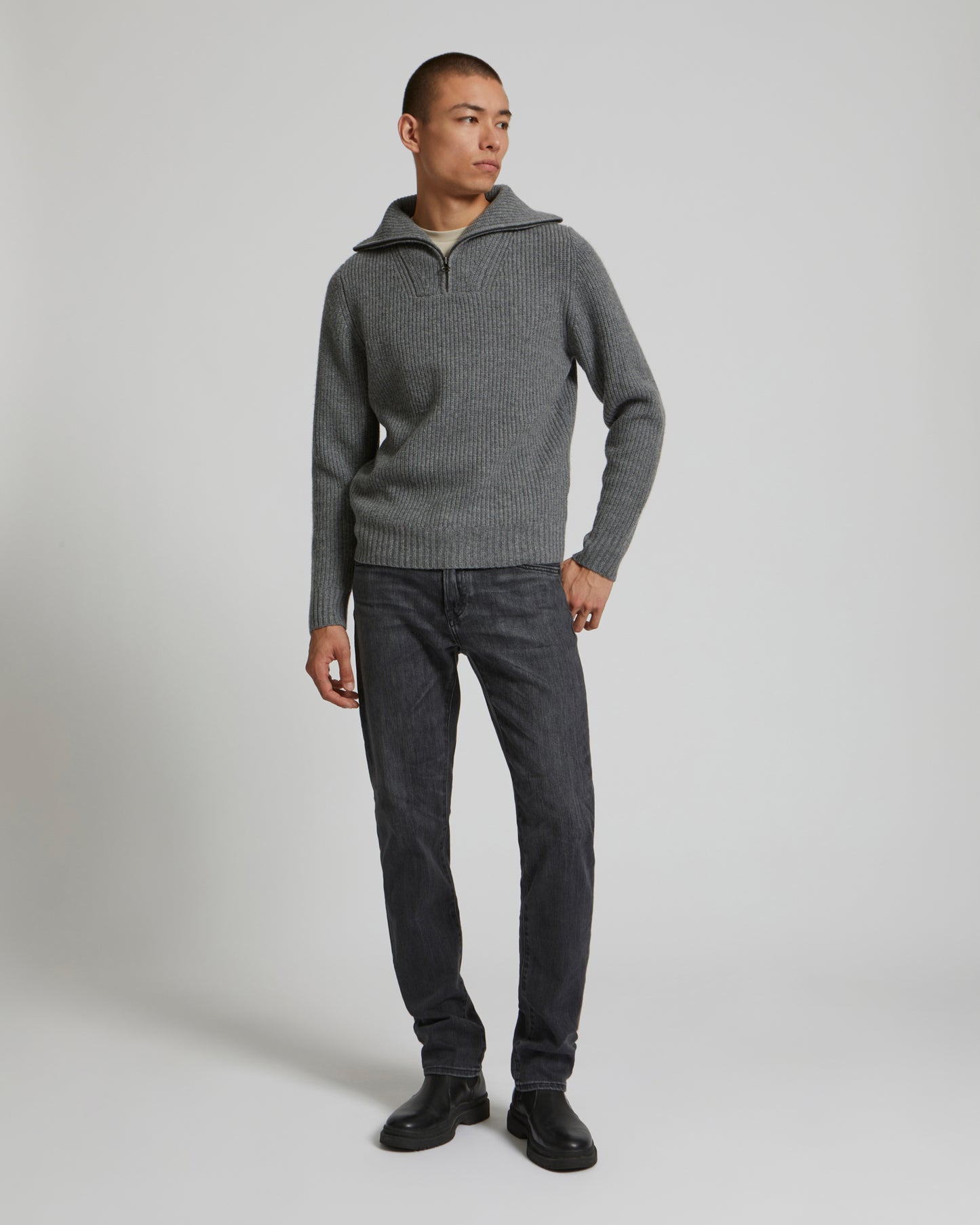 Zip-front sweater trucker collar-Yves salomon-Winter sale & boxing day