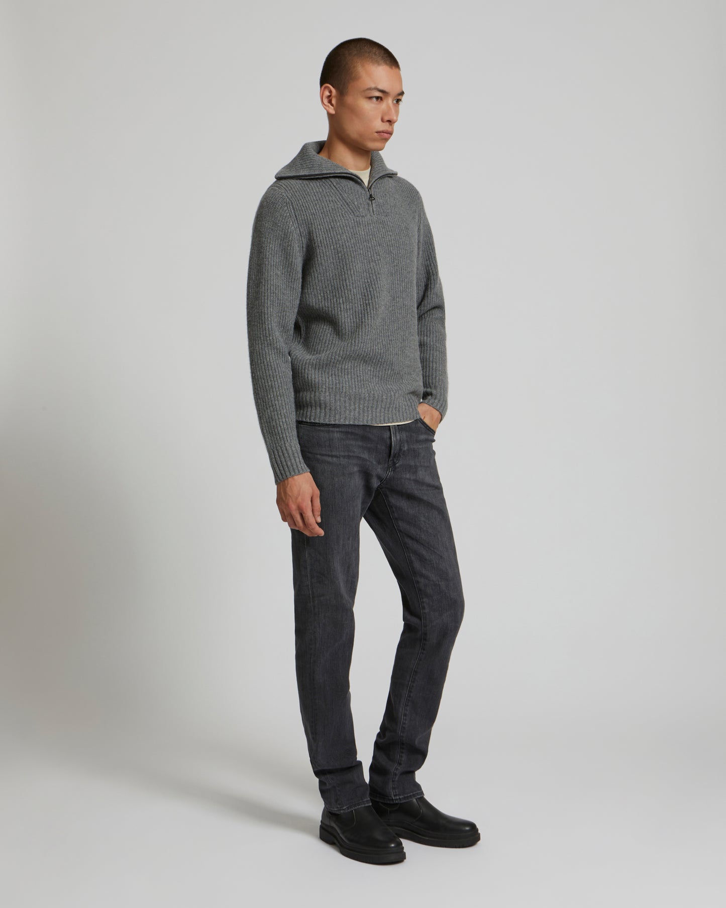 Zip-front sweater trucker collar-Yves salomon-Winter sale & boxing day