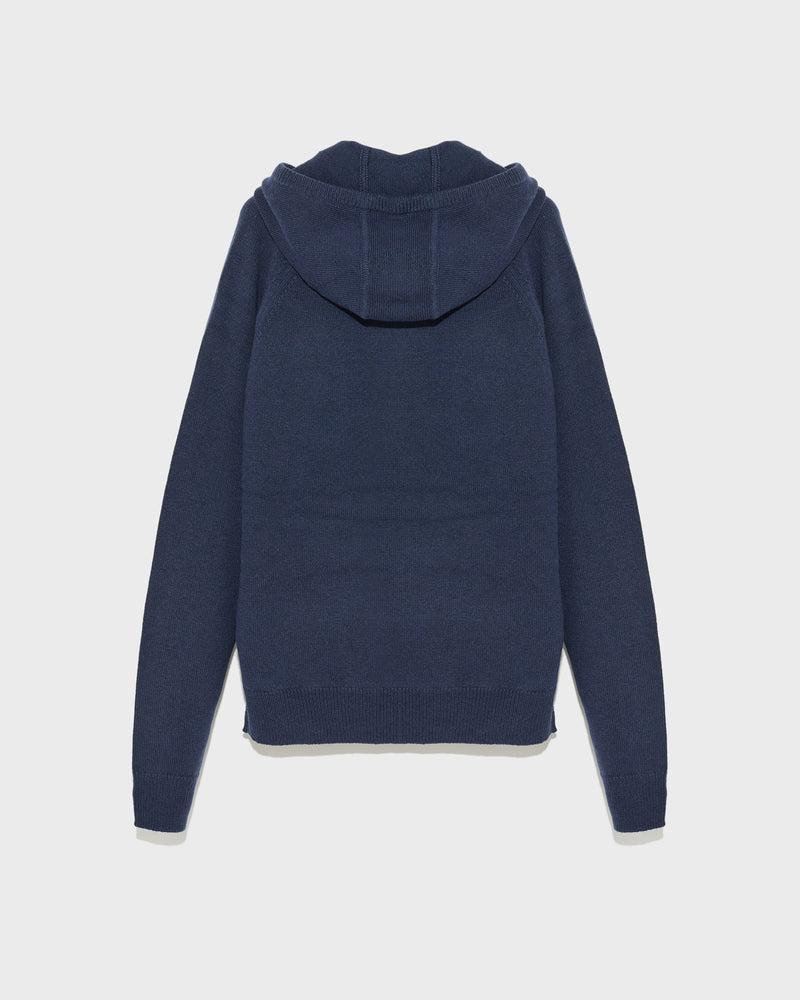 Knit hoodie - navy - Yves Salomon