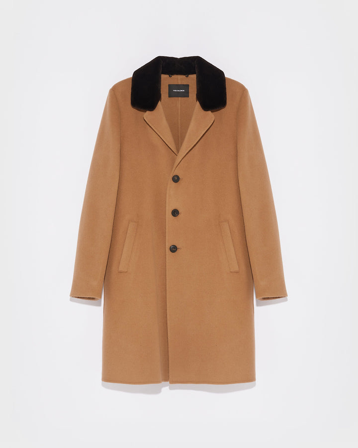 Black Friday - Yves Salomon - Double-faced cashmere wool coat with sheared mink fur collar - camel