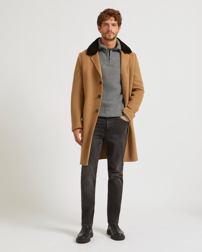 Double-Sided Wool-Cashmere Fabric Coat With Mink Collar - camel - Yves Salomon