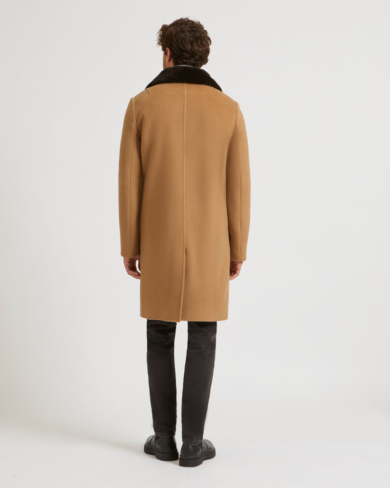 Double-Sided Wool-Cashmere Fabric Coat With Mink Collar - camel - Yves Salomon