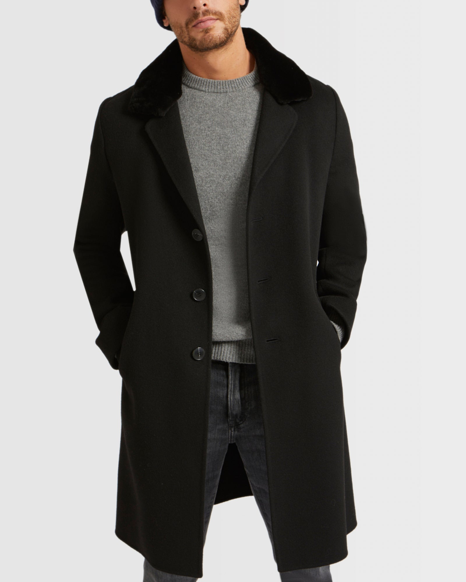 Long Double-Sided Wool-Cashmere Fabric Coat With Mink Collar -Yves Salomon