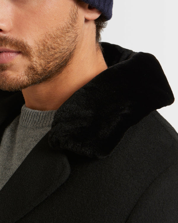 Double-Sided Wool-Cashmere Fabric Coat With Mink Collar