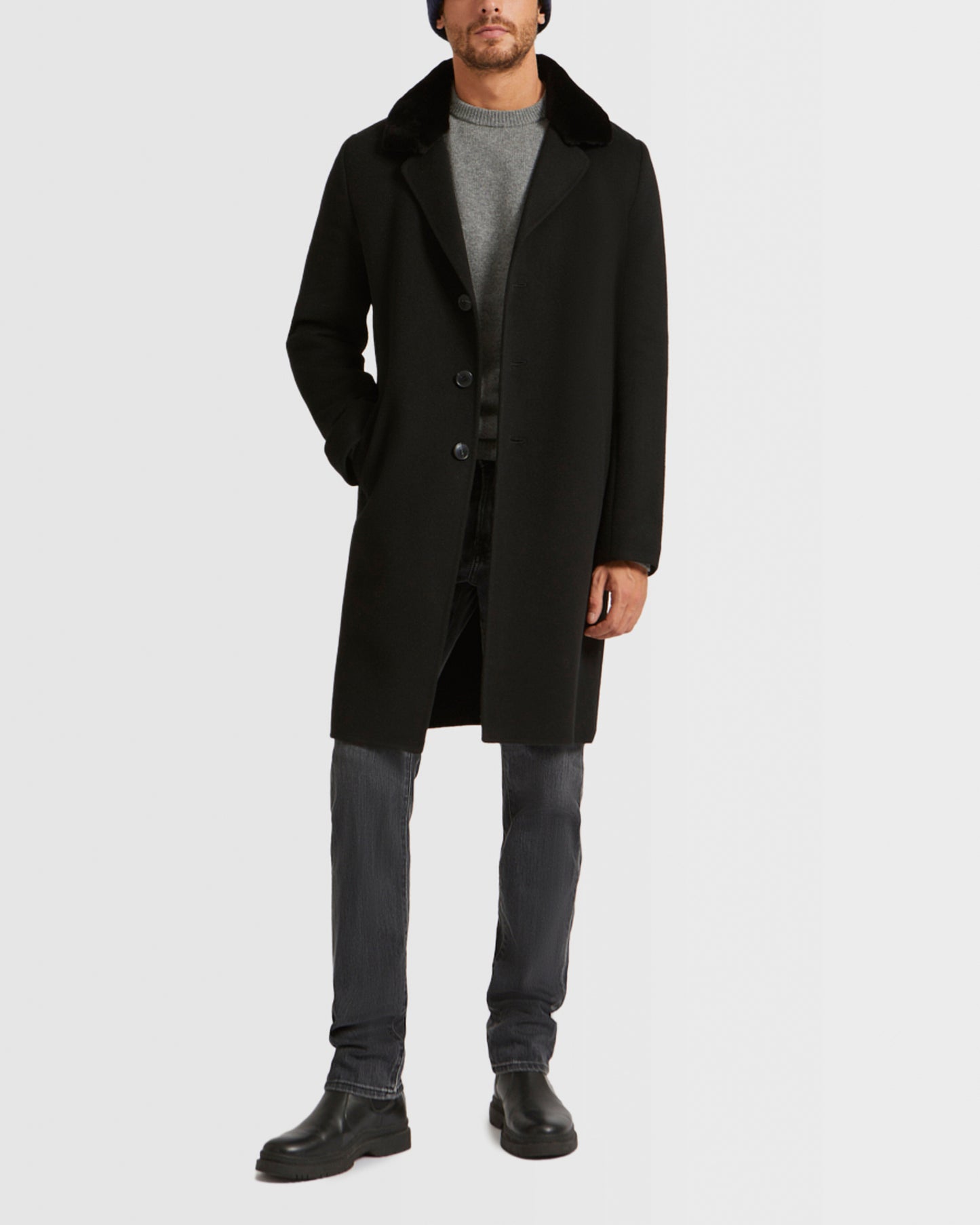 Long Double-Sided Wool-Cashmere Fabric Coat With Mink Collar -Yves Salomon