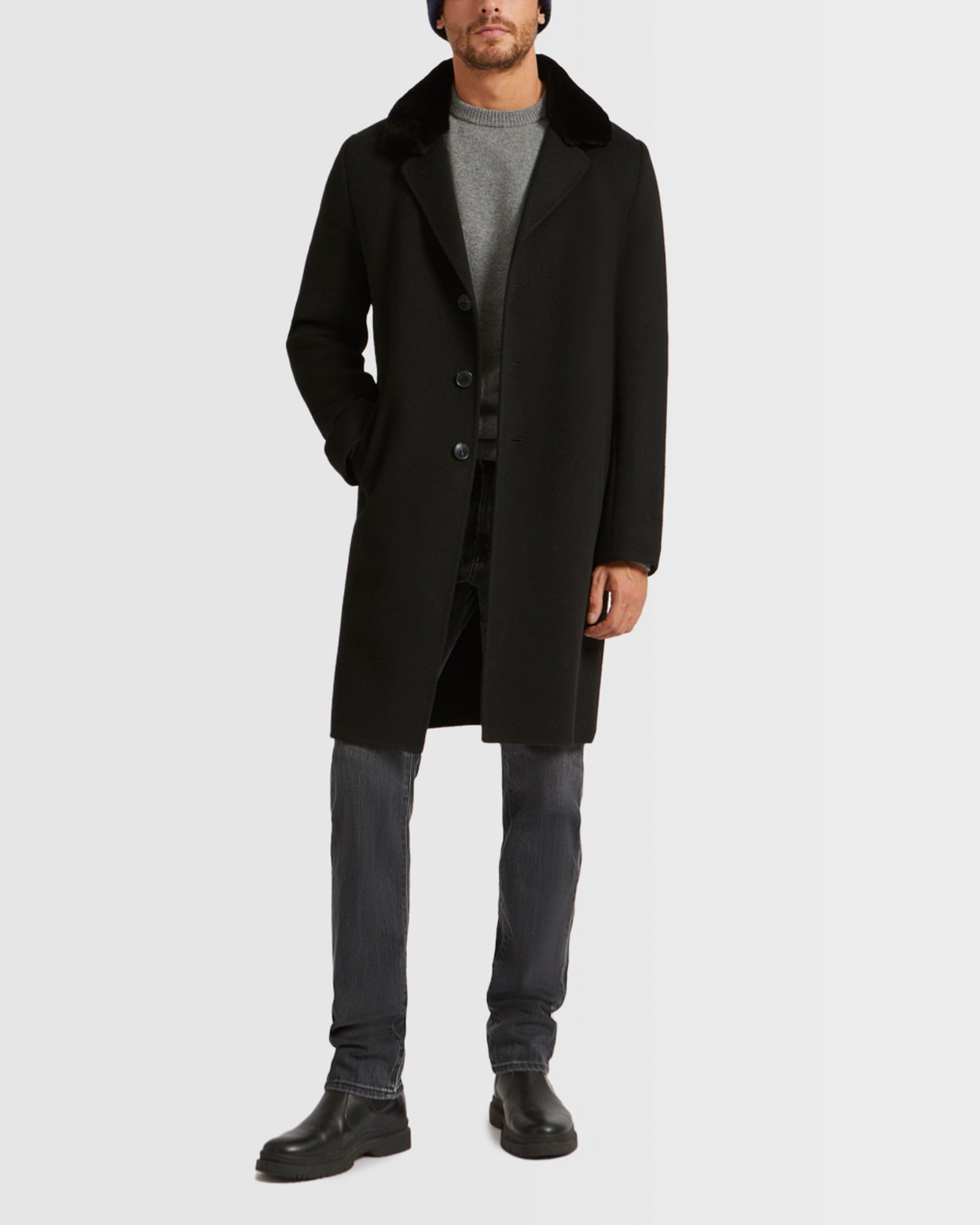 Long Double-Sided Wool-Cashmere Fabric Coat With Mink Collar -Yves Salomon
