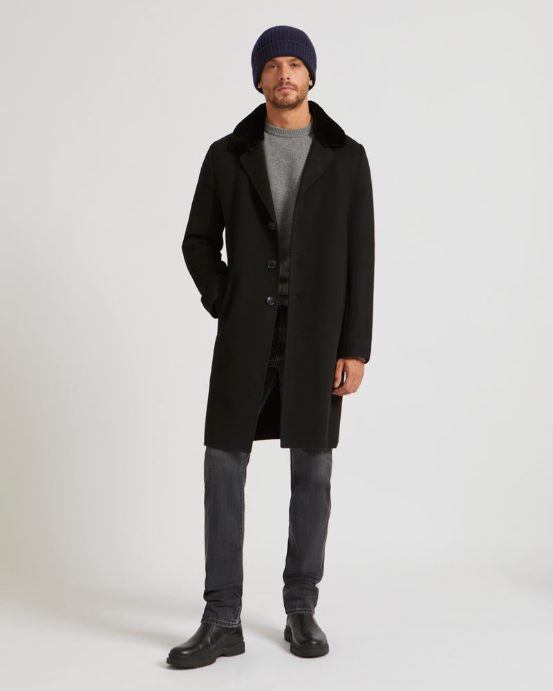Double-Sided Wool-Cashmere Fabric Coat With Mink Collar - black - Yves Salomon