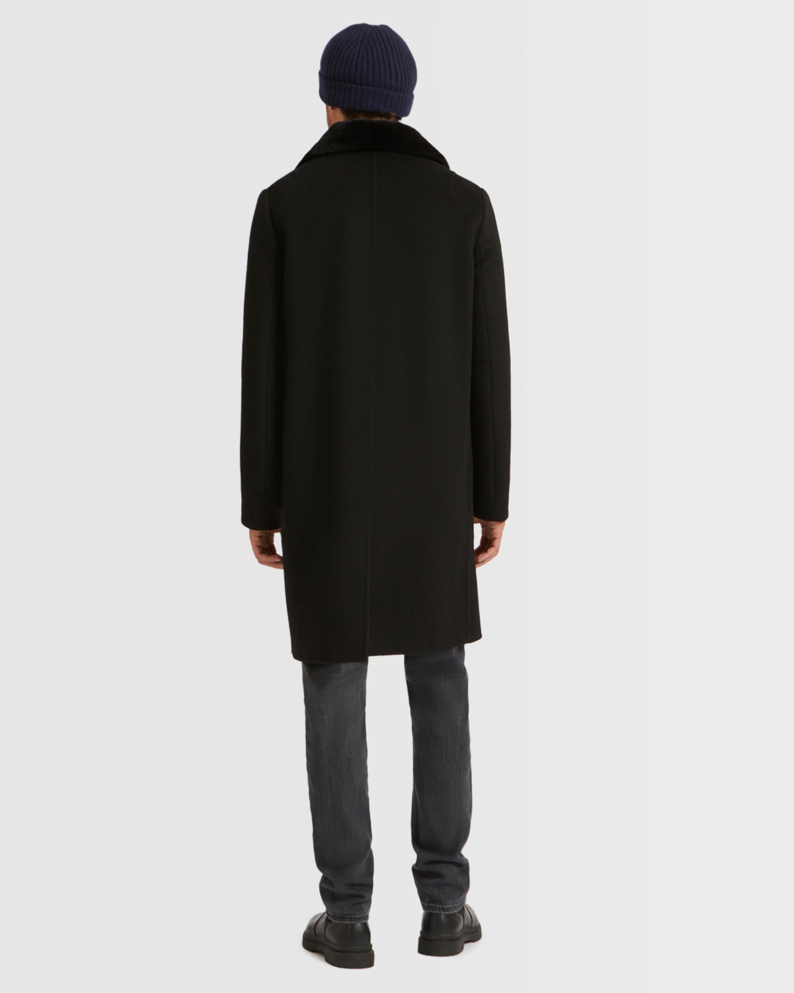 Wool-Cashmere Coat With Mink Collar - black - Yves Salomon