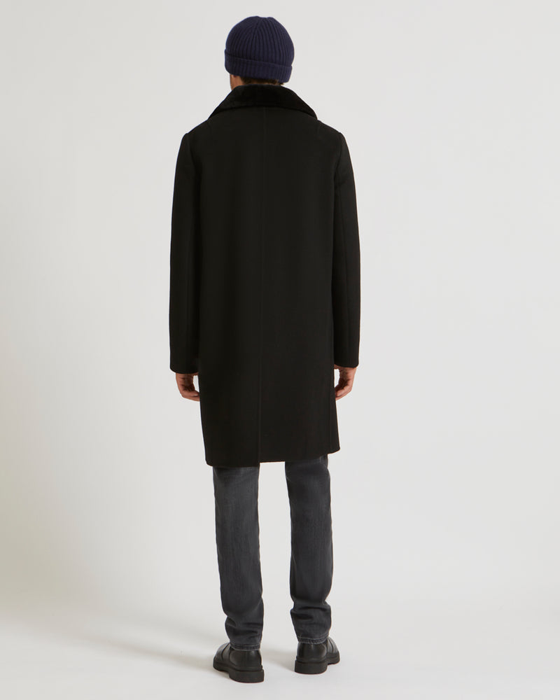 Double-Sided Wool-Cashmere Fabric Coat With Mink Collar - black - Yves Salomon