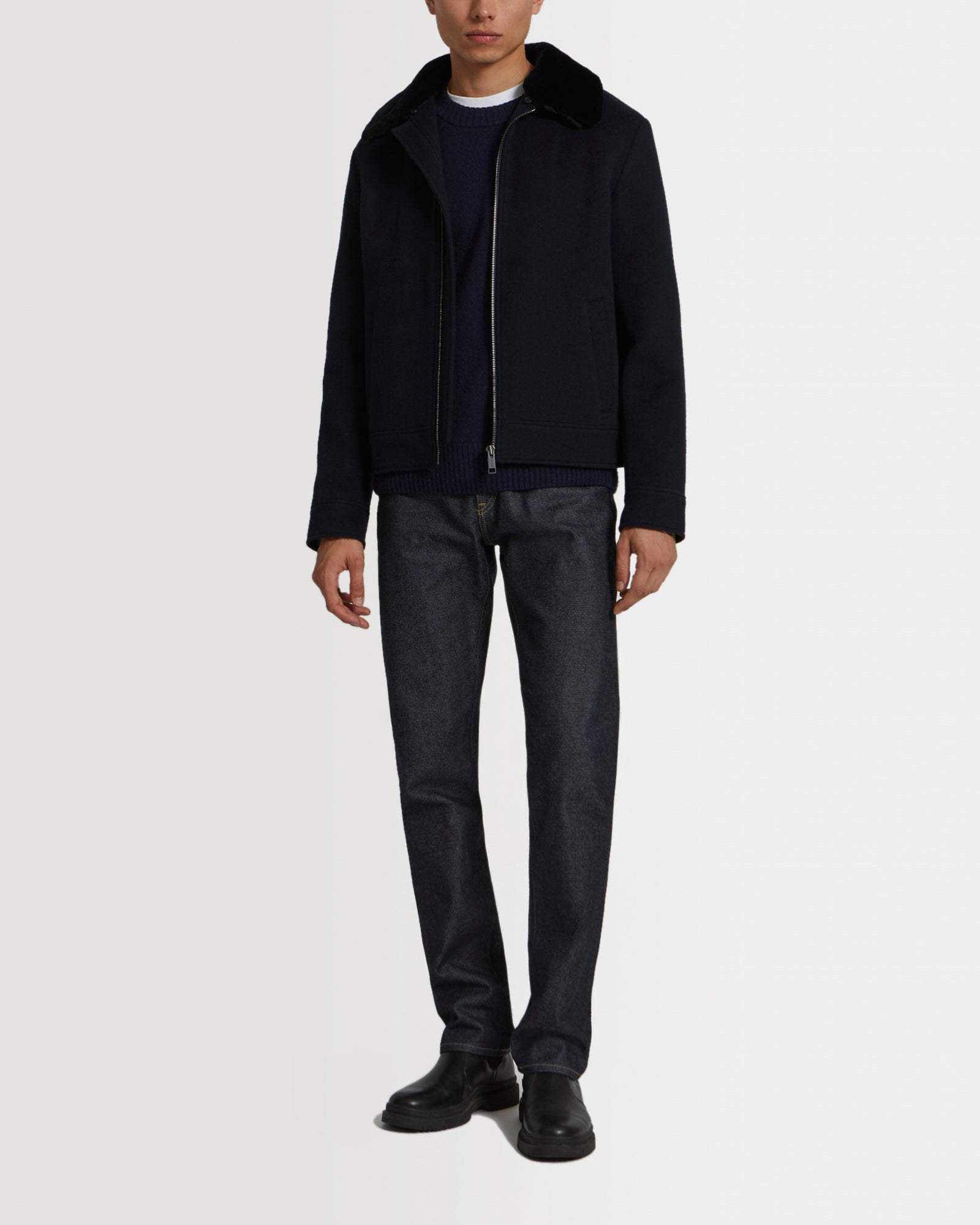 Double-Sided Wool-Cashmere Fabric Zipped Jacket With Mink