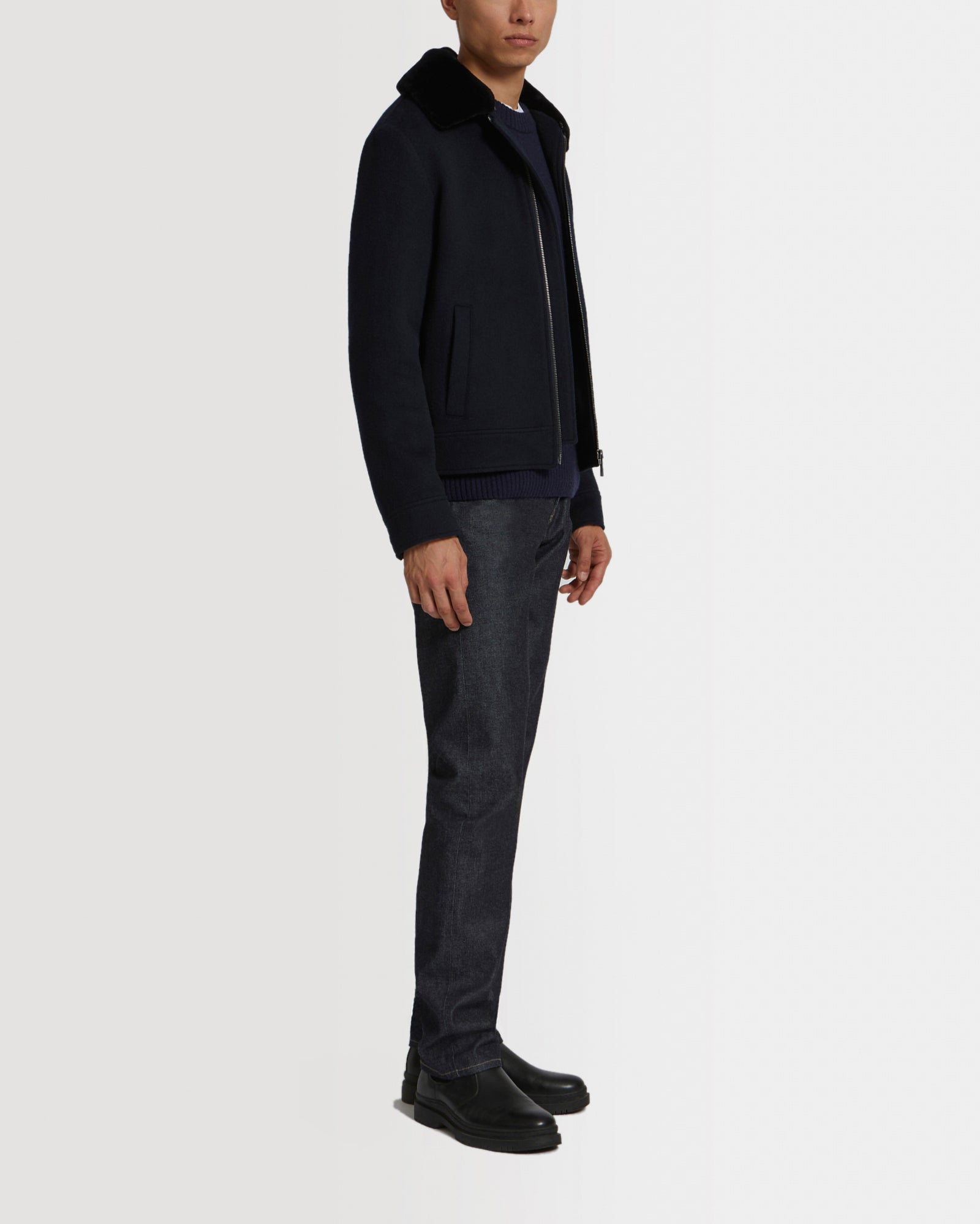 【関税込み】Yves Salomon ブラック Curly Merino ミトン Double-Sided Wool-Cashmere Fabric Zipped Jacket With Mink