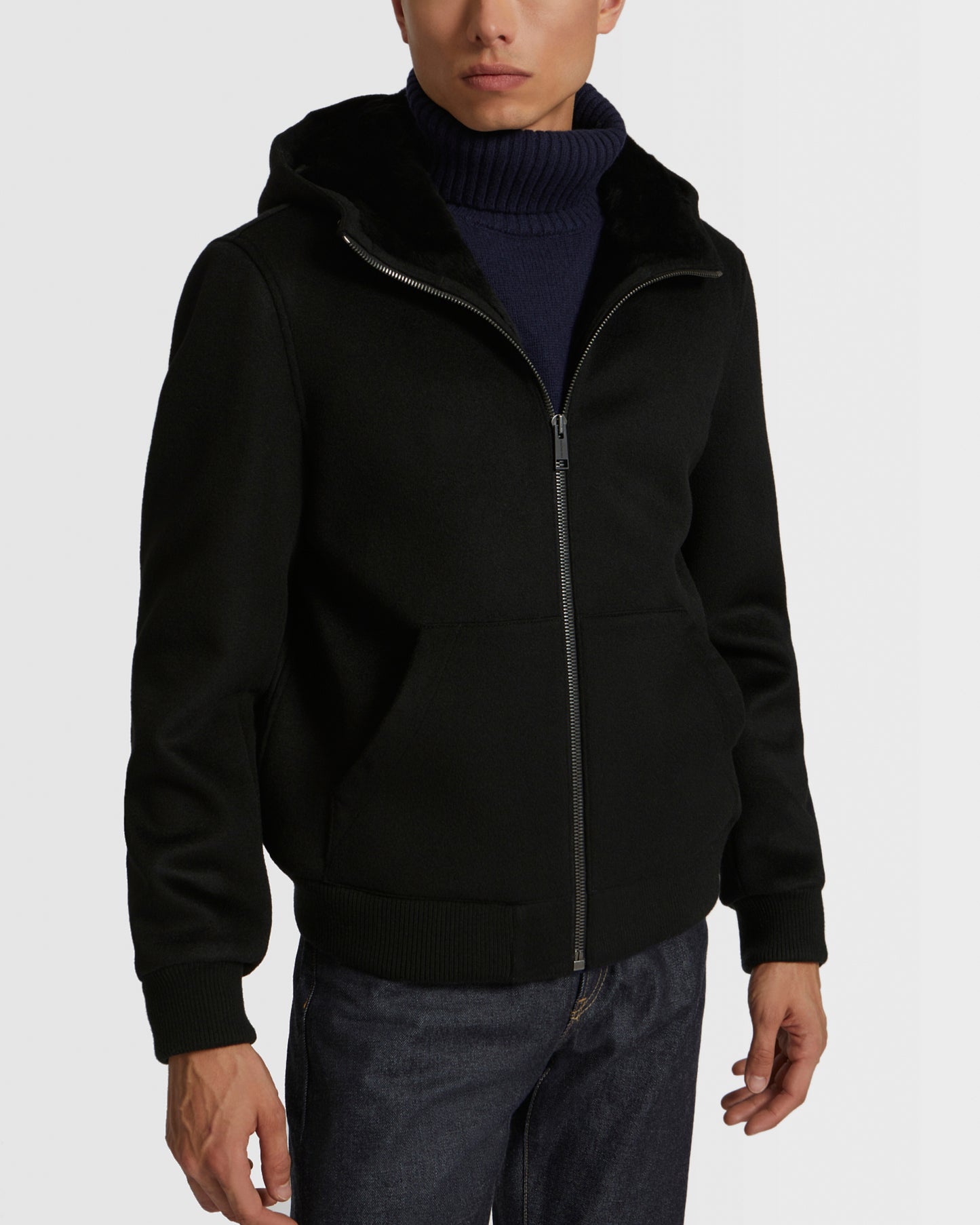 Double-Sided Cashmere Hoodie With Shearling black Yves Salomon