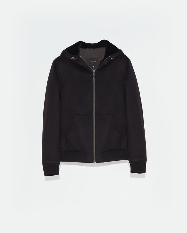Double-Sided Wool-Cashmere Fabric Hoodie With Shearling Lining - black - Yves Salomon