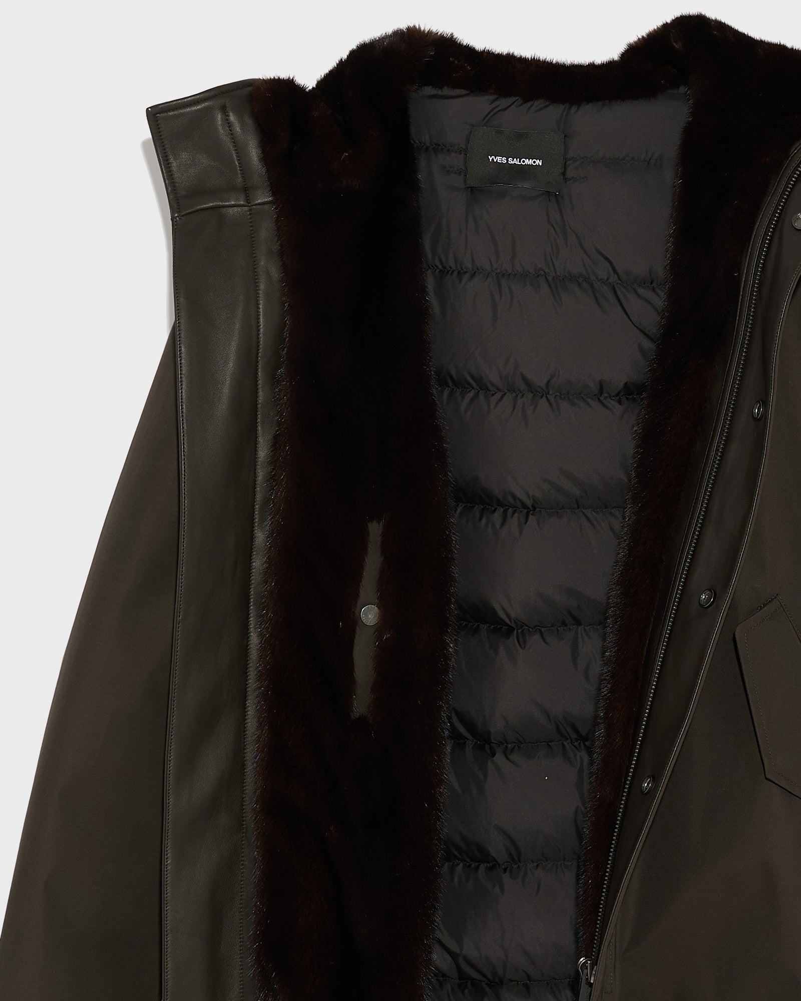 Fitted Parka In Gabardine & Mink - brown - Yves Salomon Men – Yves