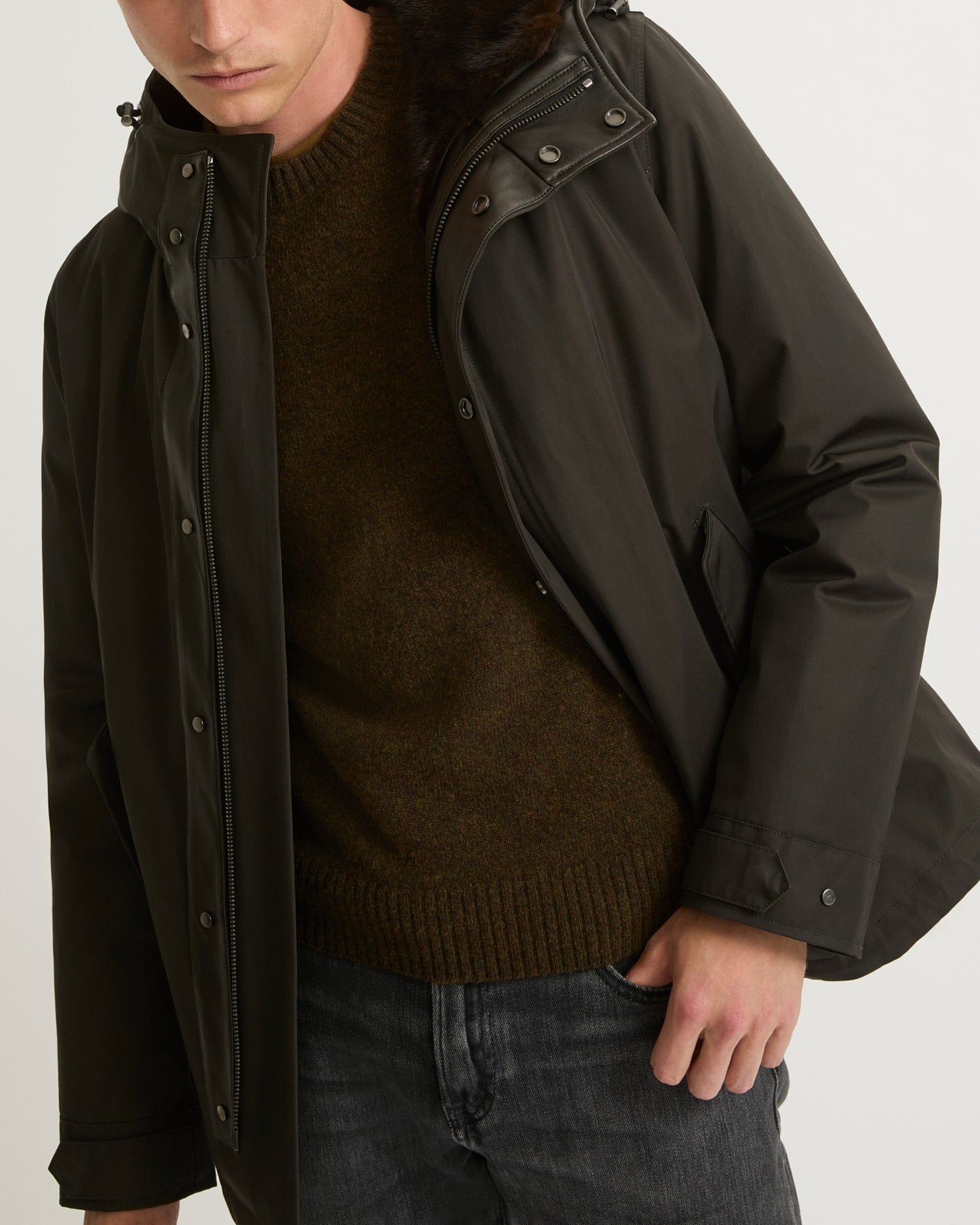 Fitted Parka In waterproof Technical Gabardine And Mink fur