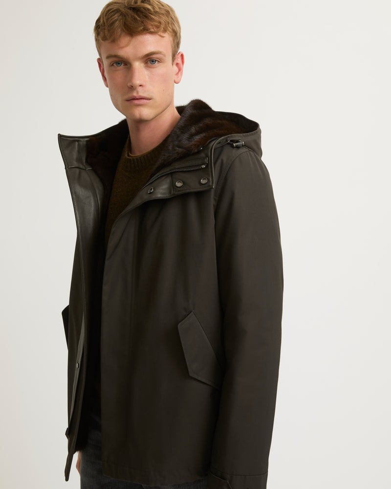 Fitted Parka In Technical Gabardine And Mink - brown - Yves Salomon