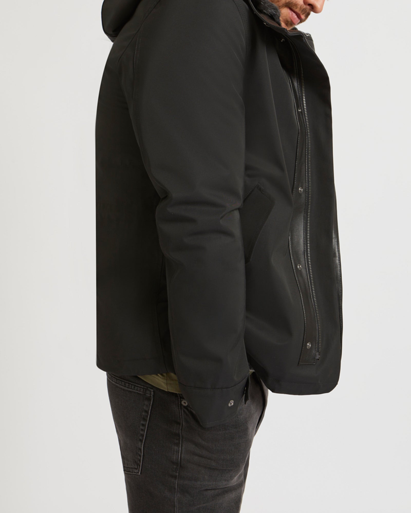 Fitted Parka In Gabardine & Mink - black - Yves Salomon Men – Yves