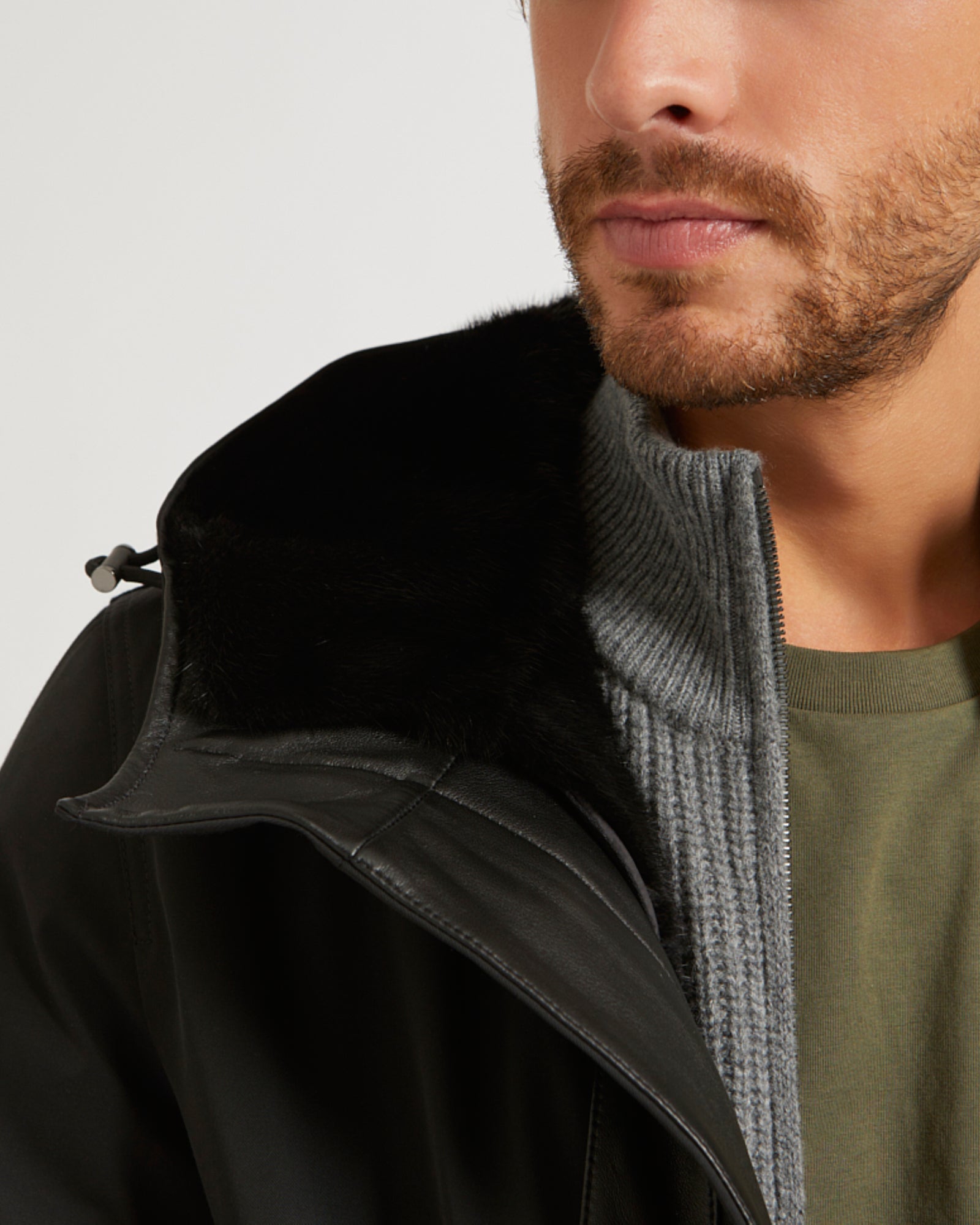 Fitted Parka In Gabardine & Mink - black - Yves Salomon Men – Yves