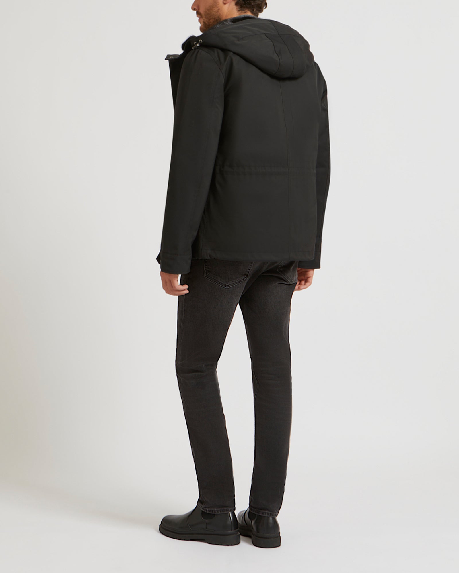 Fitted Parka In Gabardine & Mink - black - Yves Salomon Men – Yves