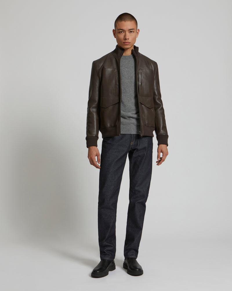 Leather Blouson With Knit Collar-Yves salomon-Winter sale & boxing day