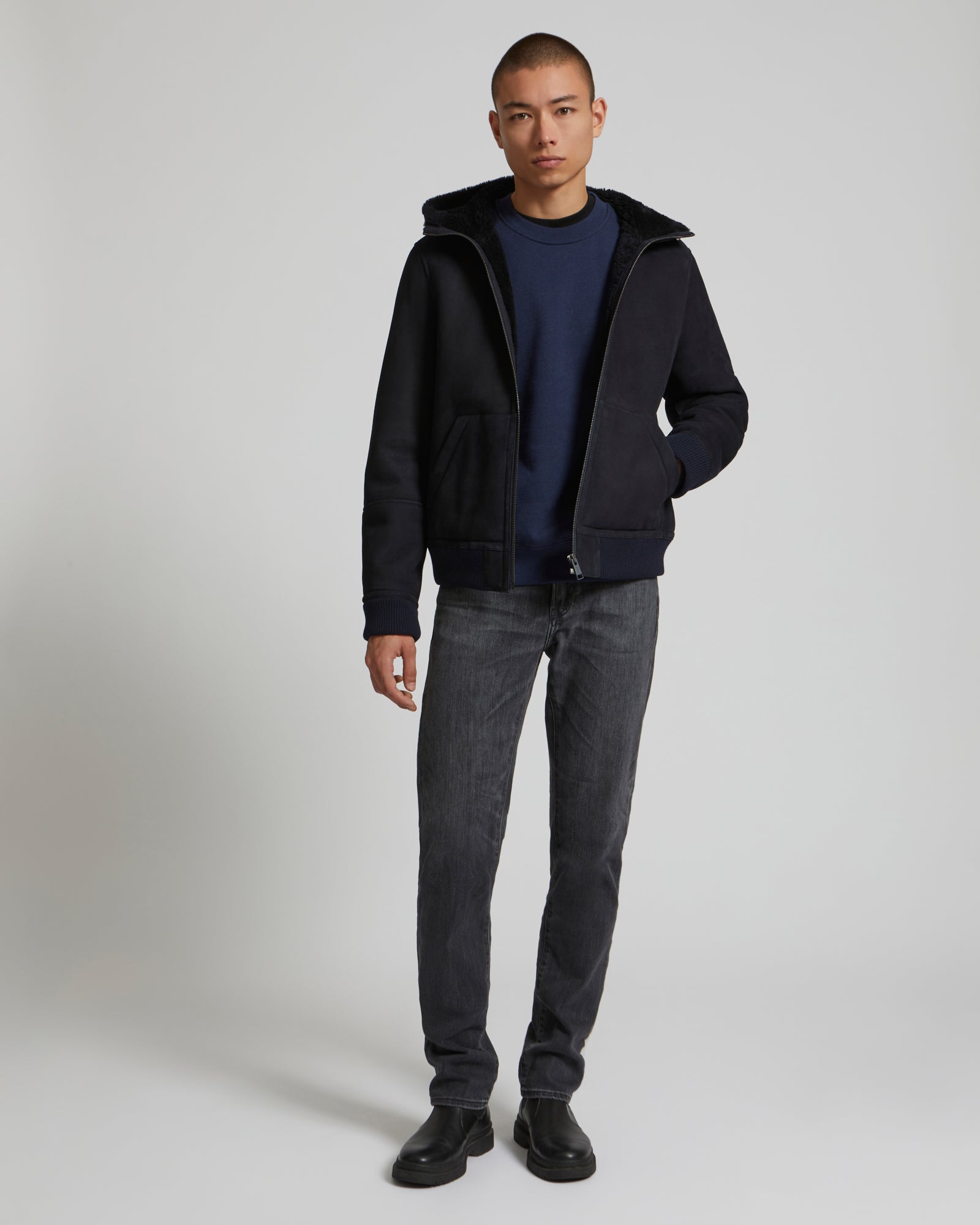 Shearling Hoodie - navy - Yves Salomon – Yves Salomon US