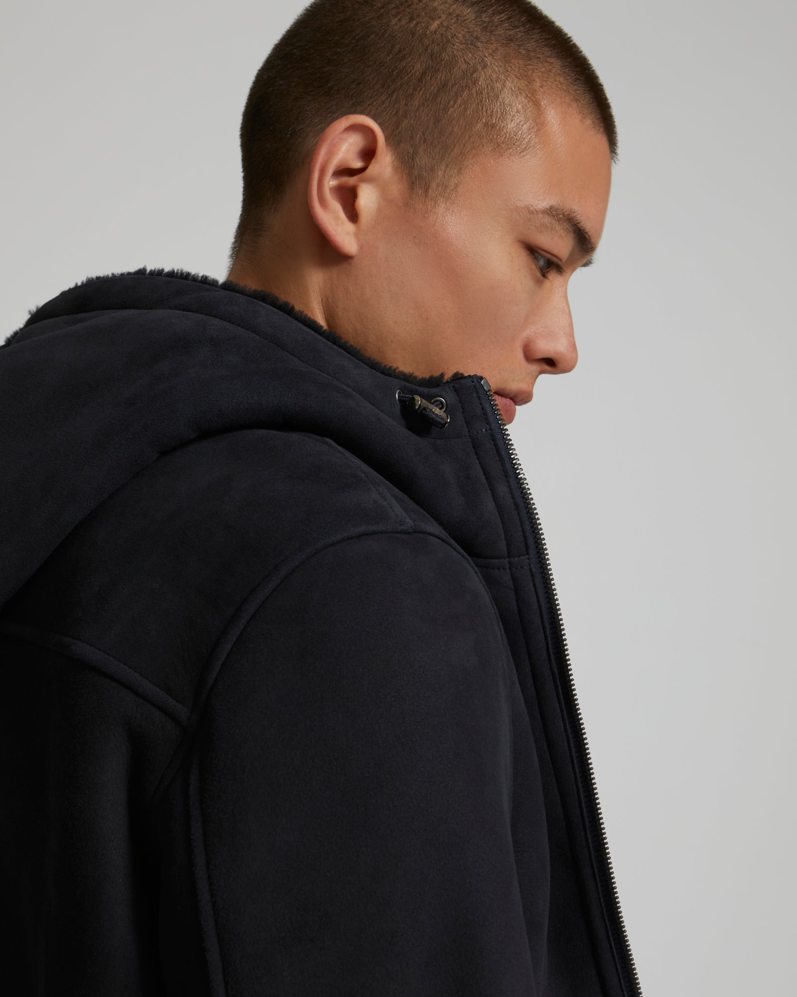 Shearling Hoodie - navy - Yves Salomon – Yves Salomon US