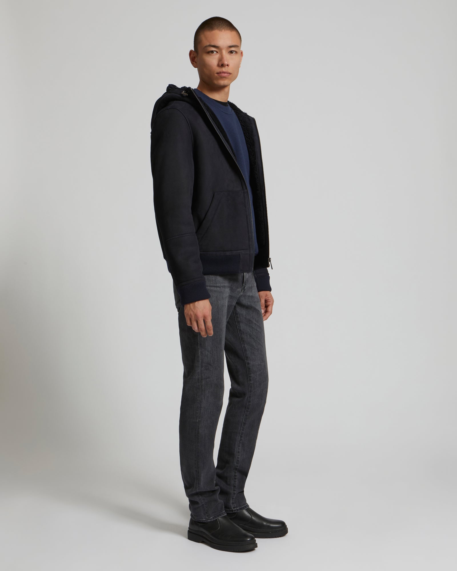 Shearling Hoodie - navy - Yves Salomon – Yves Salomon US